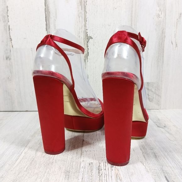 Jessica Rich Red Platform Block High Heeled Sandals #401 - Picture 7 of 12